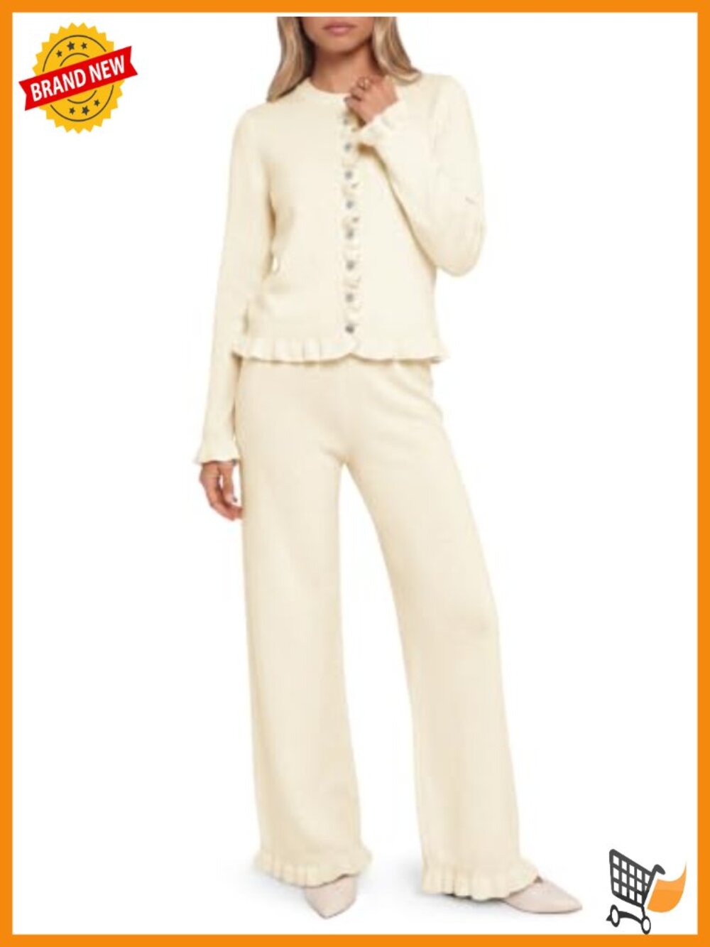 Saodimallsu Ruffle Sweater Lounge Set Button Knit 2 Piece Outfit